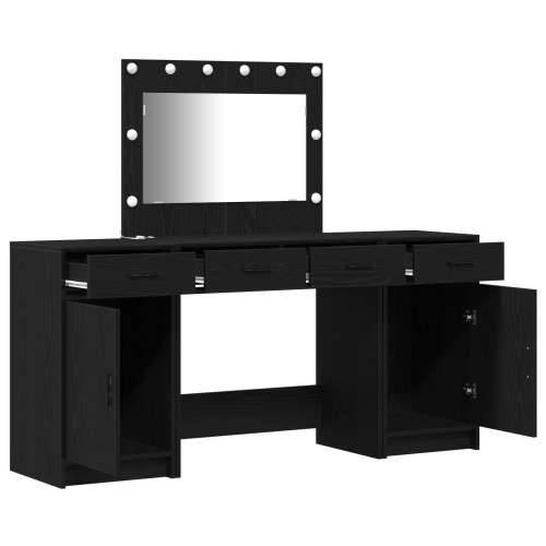 Set toaletnog stola od 3 komada s LED svjetlom, crni, drvo Cijena