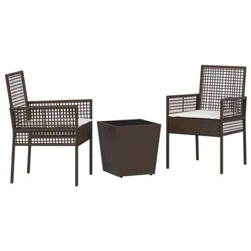 3-dijelni vrtni bistro set s jastucima smeđi poli ratan Cijena