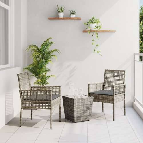 3-dijelni vrtni bistro set s jastucima siva poli ratan Cijena
