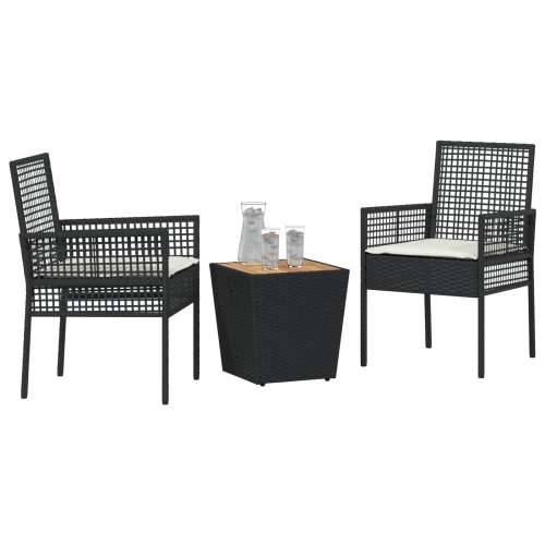 3-dijelni vrtni bistro set s jastučićima crni poli ratan Cijena