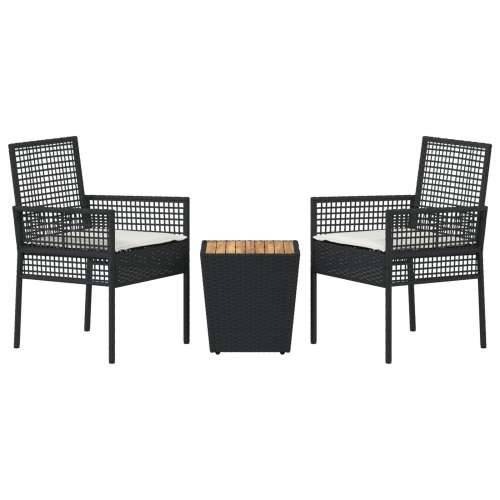 3-dijelni vrtni bistro set s jastučićima crni poli ratan Cijena