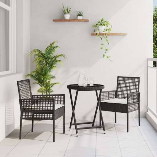 3-dijelni vrtni bistro set s jastučićima crni poli ratan Cijena