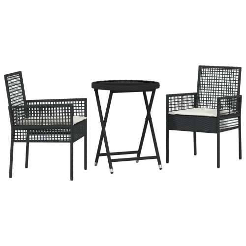 3-dijelni vrtni bistro set s jastučićima crni poli ratan Cijena