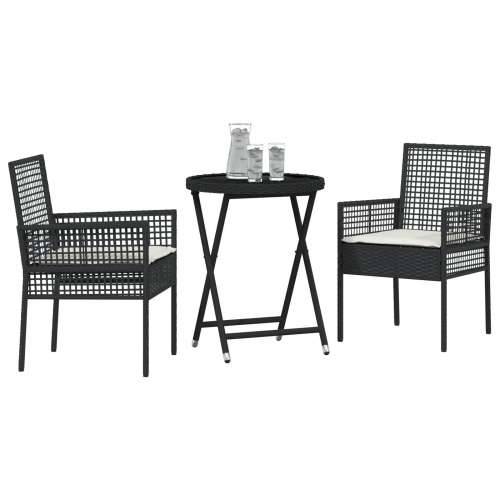 3-dijelni vrtni bistro set s jastučićima crni poli ratan Cijena