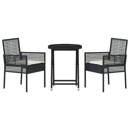 3-dijelni vrtni bistro set s jastučićima crni poli ratan Cijena