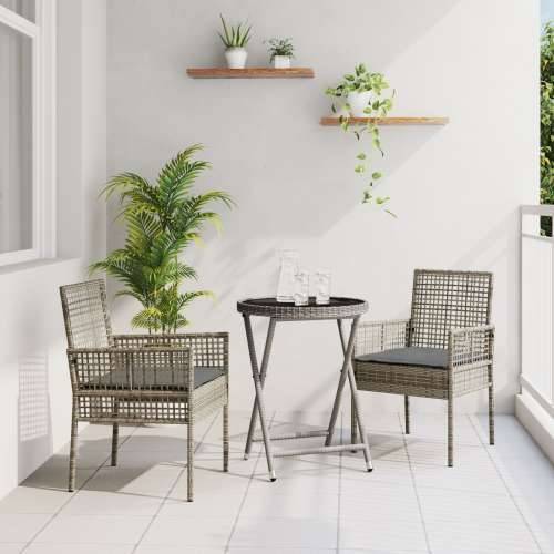 3-dijelni vrtni bistro set s jastucima sivi poli ratan Cijena