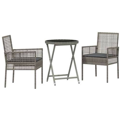 3-dijelni vrtni bistro set s jastucima sivi poli ratan Cijena