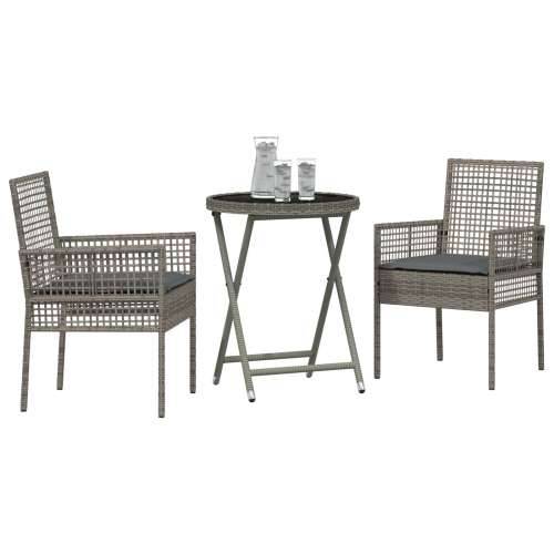 3-dijelni vrtni bistro set s jastucima sivi poli ratan Cijena