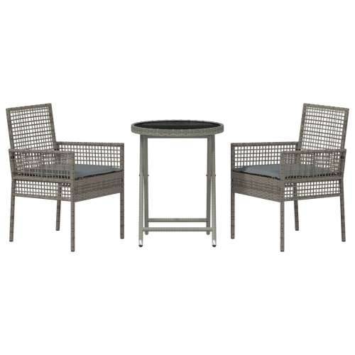 3-dijelni vrtni bistro set s jastucima sivi poli ratan Cijena