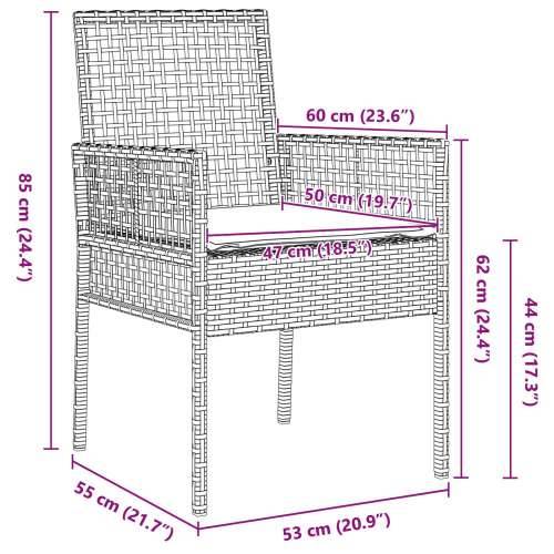 3-dijelni vrtni bistro set s jastucima sivi poli ratan Cijena