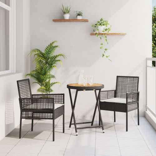 3-dijelni vrtni bistro set s jastučićima crni poliratan Cijena