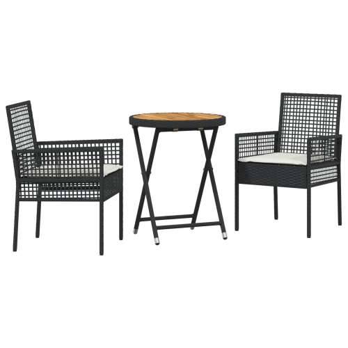 3-dijelni vrtni bistro set s jastučićima crni poliratan Cijena