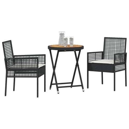 3-dijelni vrtni bistro set s jastučićima crni poliratan Cijena