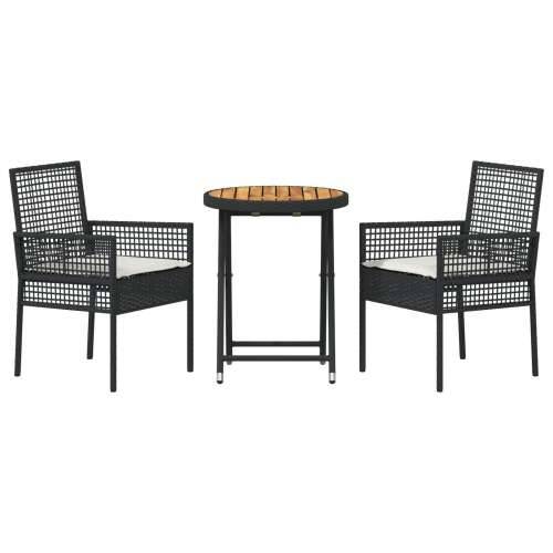 3-dijelni vrtni bistro set s jastučićima crni poliratan Cijena