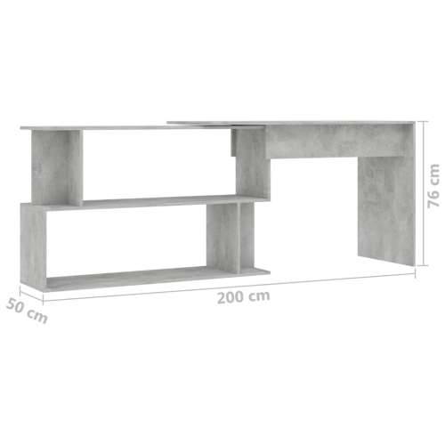 Kutni radni stol boja betona 200x50x76 cm od konstruiranog drva - Beton siva Cijena