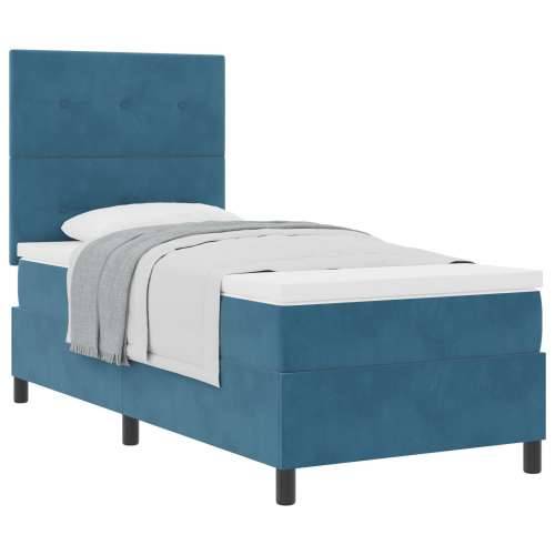 Box Spring Krevet s Madracem Tamnoplavi 90x200 cm Baršun Cijena