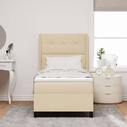 Box Spring Krevet s Madracem Krem 100x200 cm Tkanina Cijena