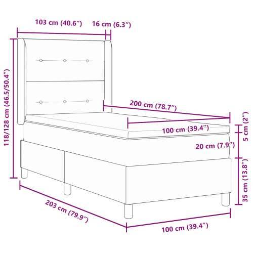 Kutna postelja s madracem tamno siva 100x200 cm tkanina Cijena