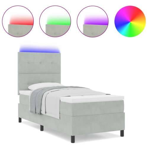 Box Spring Krevet s Madracem & LED Osvjetljenjem Svjetlosiva 90x200 cm Baršun Cijena