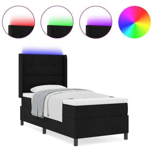 Box Spring Krevet s Madracem & LED Crni 90x200 cm Tkanina Cijena