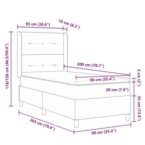Box Spring Krevet s Madracem & LED Crni 90x200 cm Tkanina Cijena