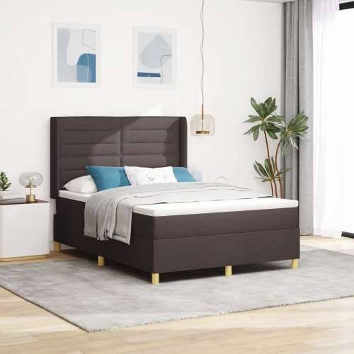 Krevet s Box Spring-om i Madracem & LED Tamnosmeđa 140x200 cm Tkanina Cijena