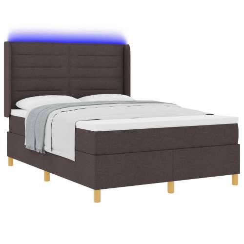 Krevet s Box Spring-om i Madracem & LED Tamnosmeđa 140x200 cm Tkanina Cijena