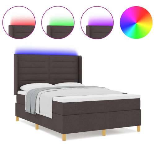 Krevet s Box Spring-om i Madracem & LED Tamnosmeđa 140x200 cm Tkanina Cijena