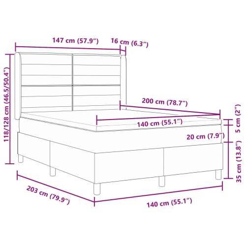 Krevet s Box Spring-om i Madracem & LED Tamnosmeđa 140x200 cm Tkanina Cijena