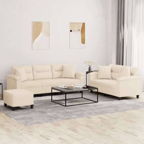 3-dijelni set sofa s jastucima bež od mikrovlakana - Bež s jastucima i tabureom Cijena