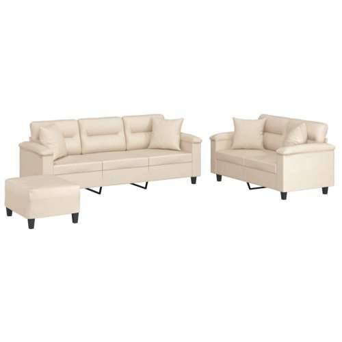 3-dijelni set sofa s jastucima bež od mikrovlakana - Bež s jastucima i tabureom Cijena