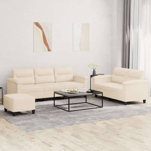3-dijelni set sofa s jastucima bež tkanina od mikrovlakana - Bež S osloncem za noge Cijena