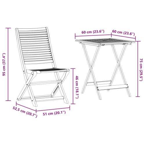 Bistro set od 3 dijela, sklopiv, od masivnog drva akacije Cijena