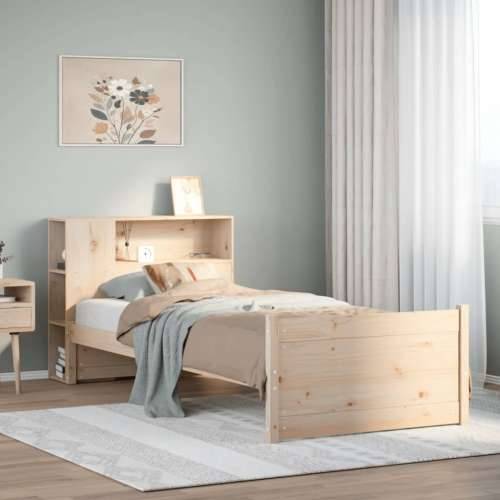 Krevet s regalom za knjige bez madraca 90x190 cm od borovine - Prirodna 90 x 190 cm Cijena