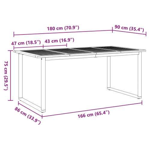 Vanjski blagovaonski stol Siva 180x90x75 cm Čelik i Drvo Acacia Cijena