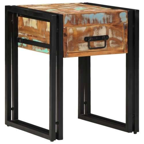 Stolić s ladicom Crn 40x40x50 cm Masivno obnovljeno drvo Cijena