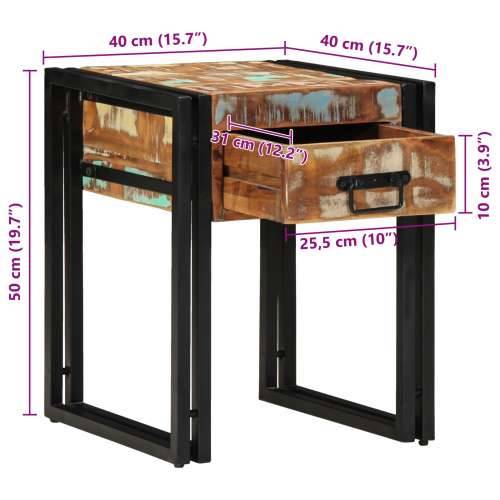 Stolić s ladicom Crn 40x40x50 cm Masivno obnovljeno drvo Cijena