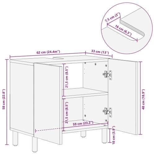 Kupaonski ormar s Lavabo - Umivaonikom 62x33x58 cm Masivno drvo akacije Cijena