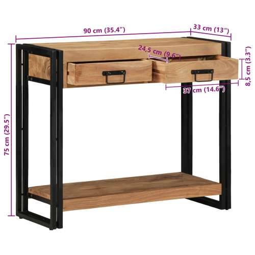 Konzolni Stol Crni 90x33x75 cm Masivno Bagremovo Drvo i Metal Cijena