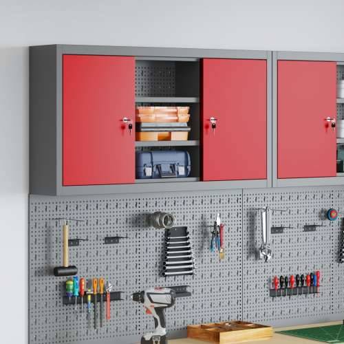 Kabinet za alate montiran na zid s PEGBOARD-om Crvena 100x20x55 cm Čelik Cijena