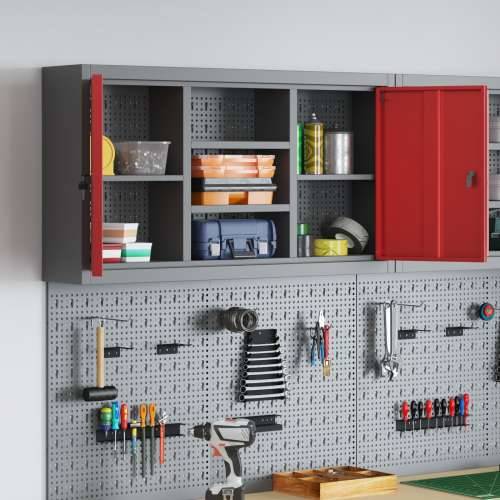 Kabinet za alate montiran na zid s PEGBOARD-om Crvena 100x20x55 cm Čelik Cijena