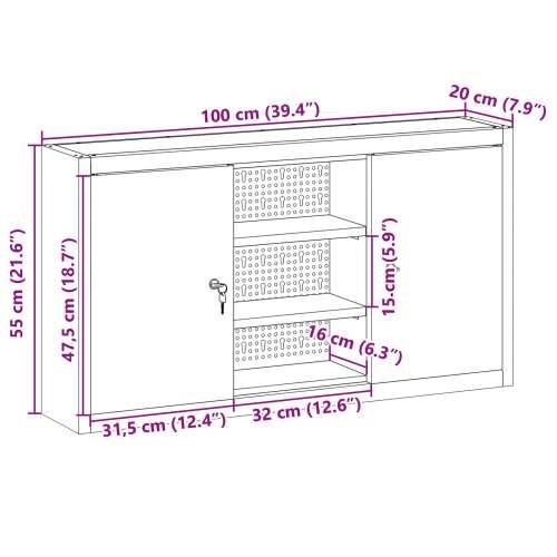 Kabinet za alate montiran na zid s PEGBOARD-om Crvena 100x20x55 cm Čelik Cijena