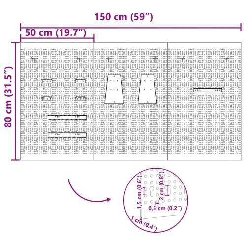 Pegboardi 3 kom s 15 dodataka Sivi 50x80 cm Čelik Cijena