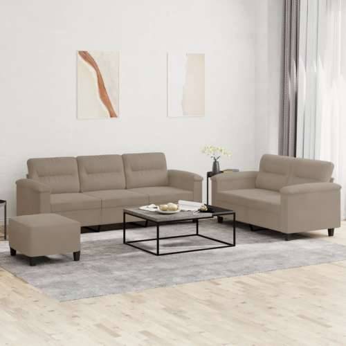 3-dijelni set sofa s jastucima smeđesivi od mikrovlakana - Sivo-smeđa S osloncem za noge Cijena
