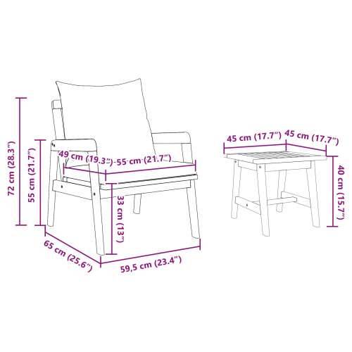 3-dijelni Bistro Set s Jastucima od Masivnog Drva Akacije Cijena