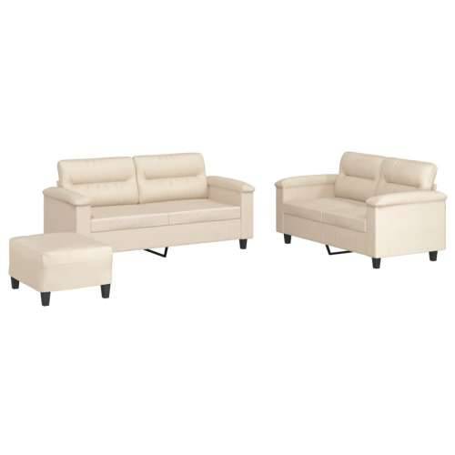 3-dijelni set sofa s jastucima bež tkanina od mikrovlakana - Bež S osloncem za noge Cijena