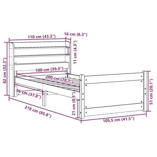 Okvir kreveta s uzglavljem 100 x 200 cm od masivne borovine - Smeđa 100 x 200 cm Cijena