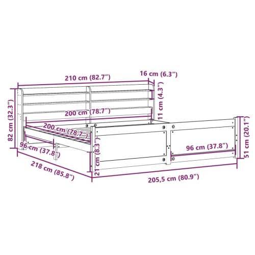 Okvir kreveta s uzglavljem 200 x 200 cm od masivne borovine - Smeđa 200 x 200 cm Cijena