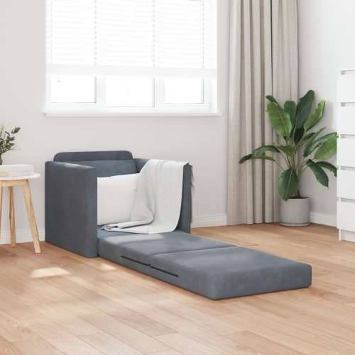 Sofa na podu Single Convertible, Velur 74x77x81 cm Tamno siva Cijena