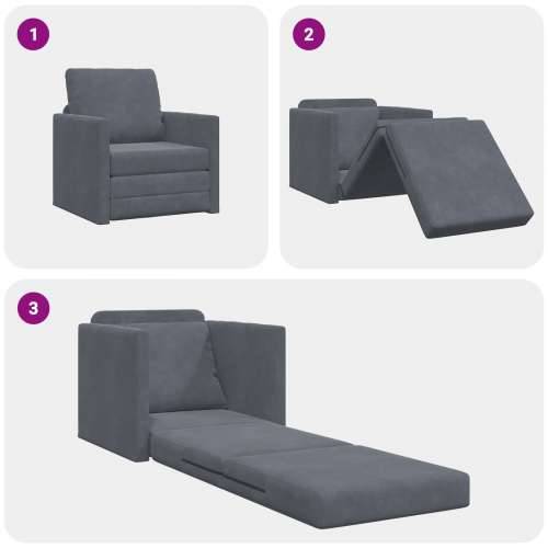 Sofa na podu Single Convertible, Velur 74x77x81 cm Tamno siva Cijena